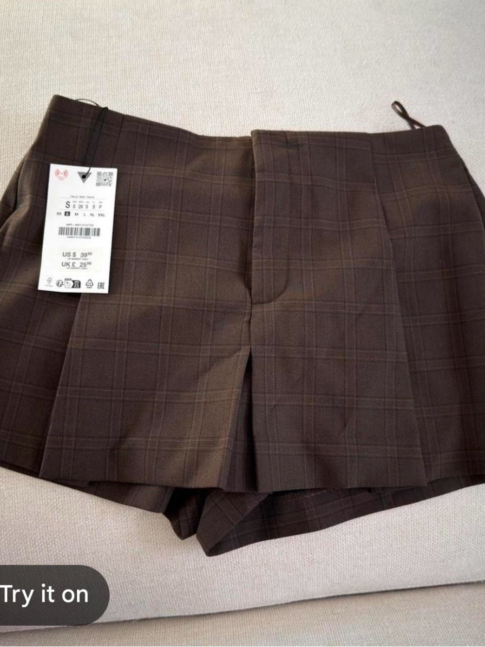 Zara Brown Plaid Mini Skort